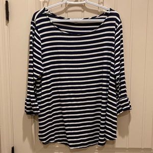 Green Envelope Los Angeles Size 1X Top Blouse Bell Sleeves Blue & White Striped